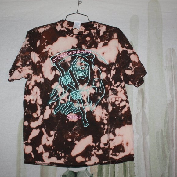 Men's Custom Reverse Tie Dye Short Sleeve Grim Reaper Tee Shirt 🌵Large - Picture 1 of 5